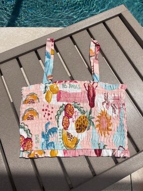 Paper Heart Tropical Print Smocked Crop Top Adjustable Festival Cruise SZ L